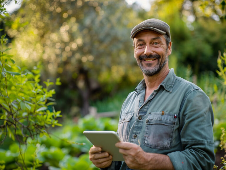 Professionnel de l’économie verte consultant un tableau de bord de pilotage entreprise transition énergétique sur tablette